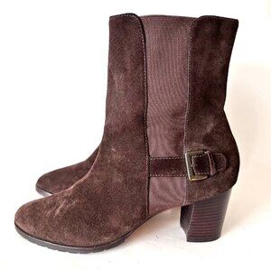 Classic Stylish Women Brown Callan Suede Buckle Mid Calf Pull On Boots F8 D25458